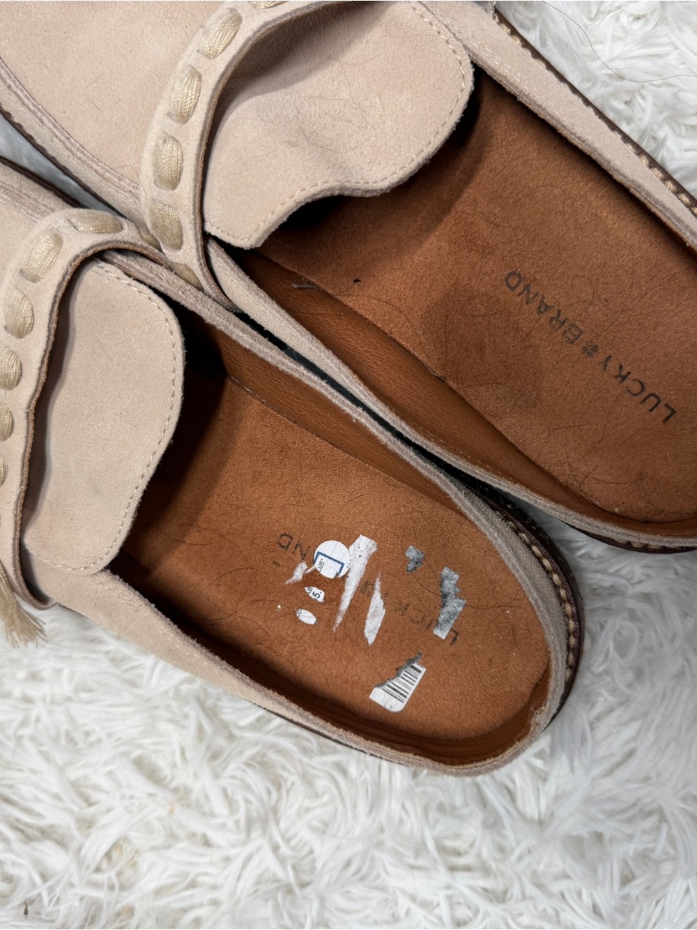 NWOT Lucky Brand Taniae Leather Suede Cork Mules Size 8.5 Tassels - Picture 3 of 5